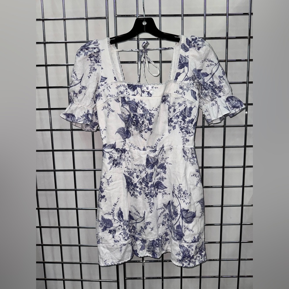 Reformation White and Blue Floral Mini Dress